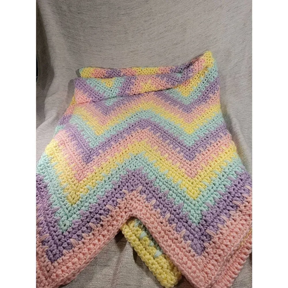 Afghan Handmade Crochet Throw‎ Blanket multi colors 60x42in Heavy Nice